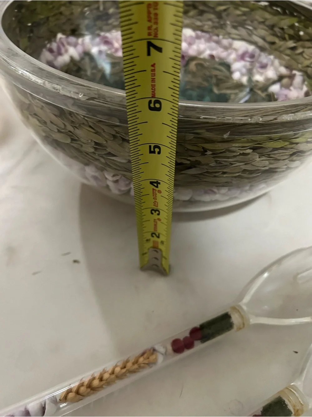 Rare MCM Lucite Double Wall Salad Bowl & Servers Set Dried Flowers Shells Wheat